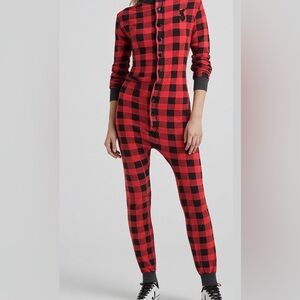 Red and Black Buffalo Plaid One-Piece Jumpsuit